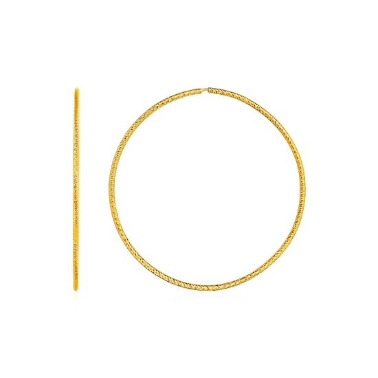 14k Gold Textured Endless Hoop Earrings