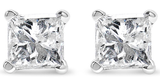 14k Wgold Princess 1.00ct Diamond Stud Earrings