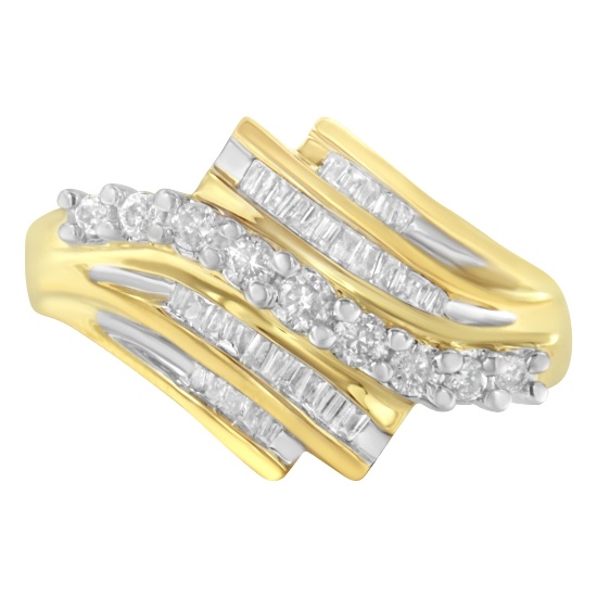 10k Gold Round & Baguette .49ct Diamond Ring