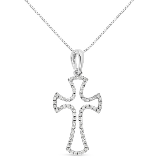 Elegant .30ct Diamond Framed Open Cross Necklace