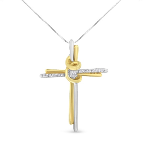 10k Two Tone .07ct Diamond Accent Cross Necklace