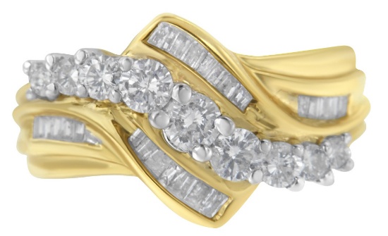 10k Two-tone Gold 1.00ct Diamond Bypass Ring