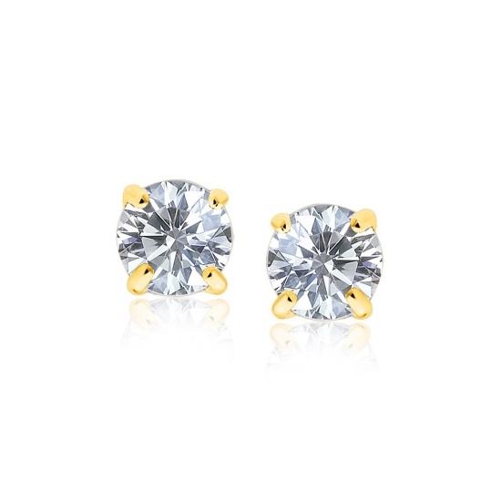 14k Gold Round 2.00ct White Topaz Earrings