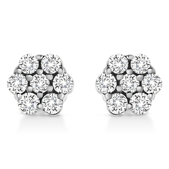 Stunning 1.00ct Diamond Floral Cluster Earrings