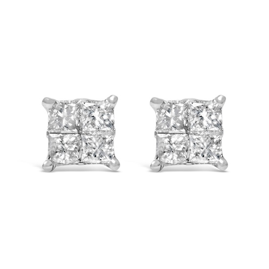 10k White Gold .78ct Diamond Square Stud Earrings