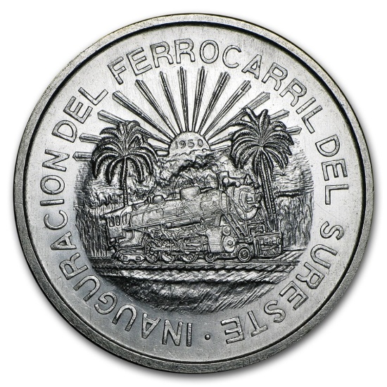 1950 Mexico Silver 5 Pesos Southern Railroad Bu