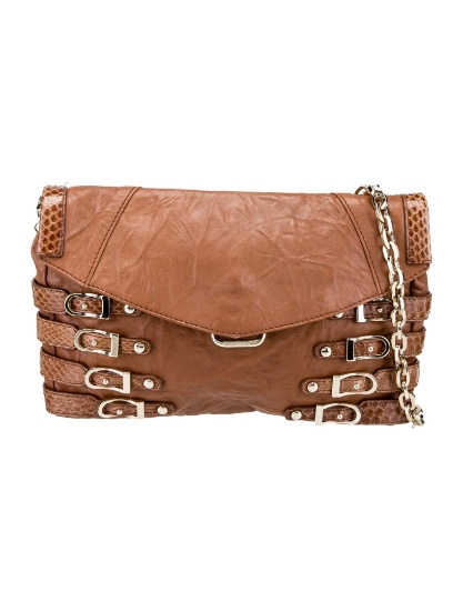 Jimmy Choo Graphic Brown Lthr Chain-link Shldr Bag
