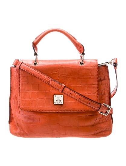 Mcm Orange Emb Leather Turn-lock Cls Crossbody Bag