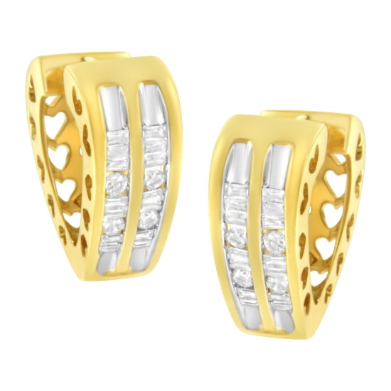 10k Gold .50ct Diamond Huggie Heart Hoop Earrings