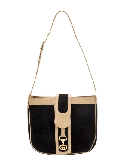 Gucci Colorblock Black Suede Flap & Snap Shldr Bag