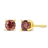 Classic 14k Gold Round .33ct Pink Diamond Earrings