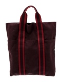 Hermes Burgundy Toile Officier Canvas Striped Tote