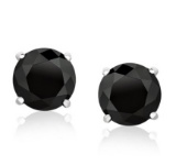 14k Wgold Round 1.00ct Black Onyx Stud Earrings