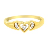 10k Gold Round .05ct Diamond Triple Heart Ring