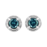 Round 1.50ct Blue Diamond Milgrain Earrings