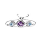 Elegant 4.01ct Amethyst, Topaz, & Diamond Bracelet