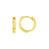 14k Gold Geometric Texture Round Hoop Earrings