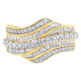 10k Gold 1.08ct Diamond Multi-row Wave Bypass Ring