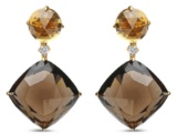 18k Gold 47.89ct Smoky Quartz & Citrine Earring