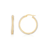 14k Two-tone Gold Diamond Cut Round Hoop Earrings