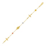 14k Gold Crosses Cubes & Medallions Bracelet