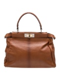 Fendi Brown Leather Turn-lock Closure Top Hdl Bag
