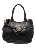 Tory Burch Logo Blk Leather Top Handle Bag