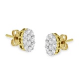 18k Gold 1.00ct Flower Diamond Stud Earrings