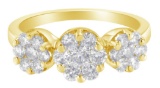 14k Gold 1.25ct Diamond Three Round Clusters Ring
