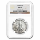 1943-d Walking Liberty Half Dollar Ms-65 Ngc