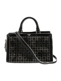 Tory Burch Prt Blk Leather Lasercut Top Hdl Bag