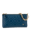 Tory Burch Blue Leather Brass Hdw Zip Top Hdl Bag