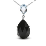 18k Wgold 29.20ct Blue Topaz & Black Onyx Necklace