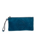 Tory Burch Blue Suede Zip Closure Clutch