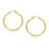 14k Gold Fancy Diamond Cut Hoop Earrings 35mm