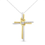 10k Two Tone .07ct Diamond Accent Cross Necklace