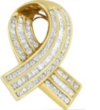 14k Gold 2.57ct Diamond Awareness Ribbon Pendant