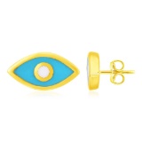 14k Gold & Enamel Blue Evil Eye Earrings