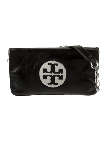 Tory Burch Black Leather Jacquard Flap Cls Clutch