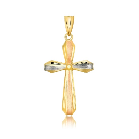 14k Tri-color Gold Textured Finish Cross Pendant