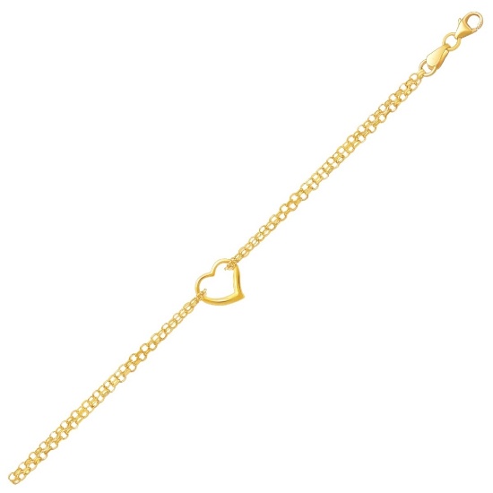 10k Gold Heart Station Double Rolo Chain Anklet