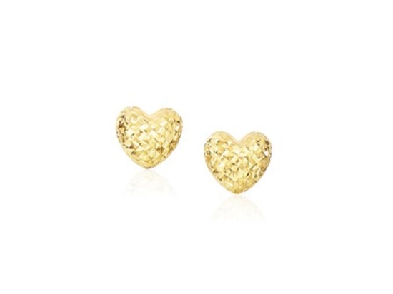 14k Gold Diamond Cut Puffed Heart Earrings