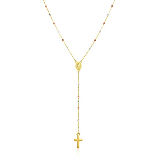 14k Tri-color Gold Lariat Rosary Necklace