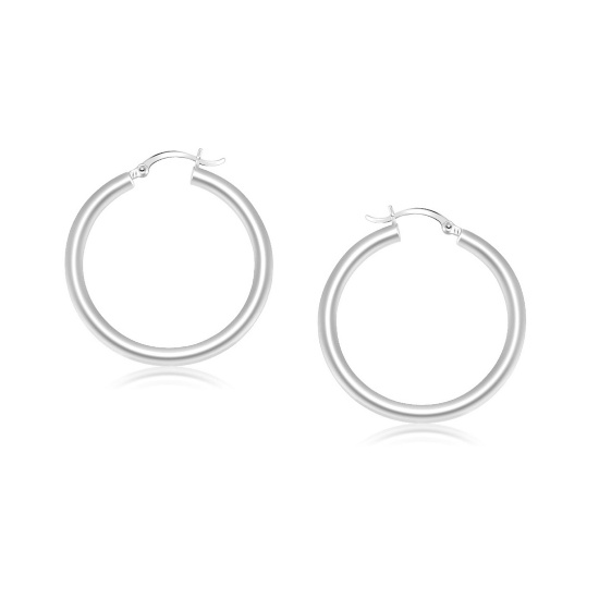 14k White Gold Polished Hoop Earrings 25mm