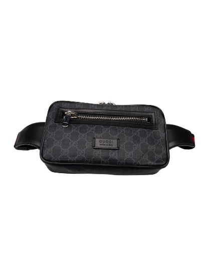 Gucci Black Gg Supreme & Web Zip Cls Belt Bag