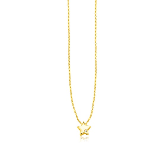 14k Gold Round .004ct Diamond Star Necklace
