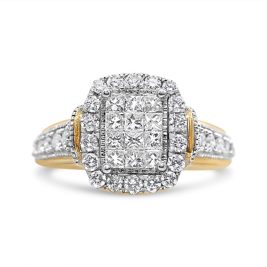14k Gold Round & Princess 1.04ct Diamond Ring