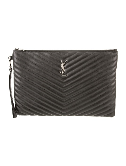 Saint Laurent Cassandre Grey Leather Zip Clutch
