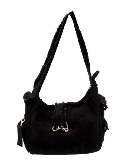 Ralph Lauren Blk Suede Gold-tone Hdw Shldr Bag