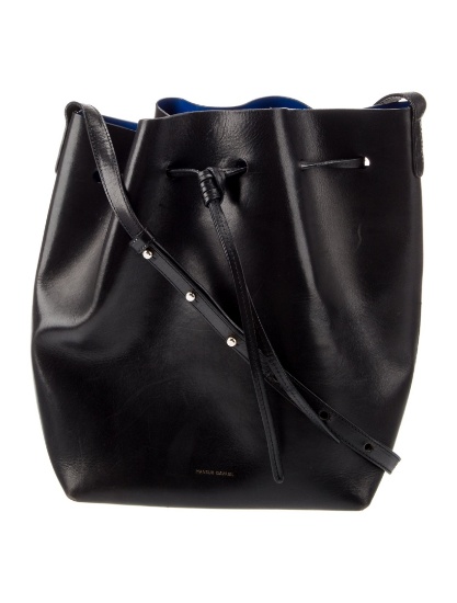 Mansur Gavriel Blk Leather Drawstring Bucket Bag